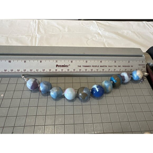 Handmade Beaded Bracelet Multicolor Painted Ceramic Beads & Charm Chunky Artsy - Picture 4 of 4